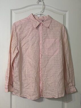 Liz Claiborne Light Pink Linen Button-Up